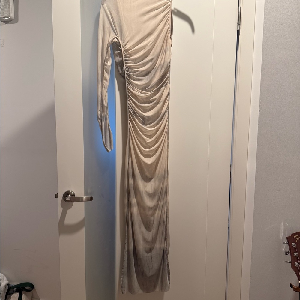 Zara Cream One shoulder Ruched mesh Dress